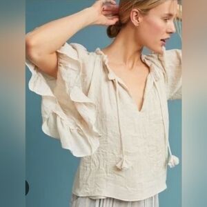 MISA Small Ivory Blouse Ruffled Sleeves So Pretty Excellent